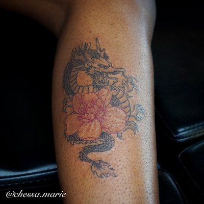 Gorgeous dragon and peony piece by Chessa Marie!