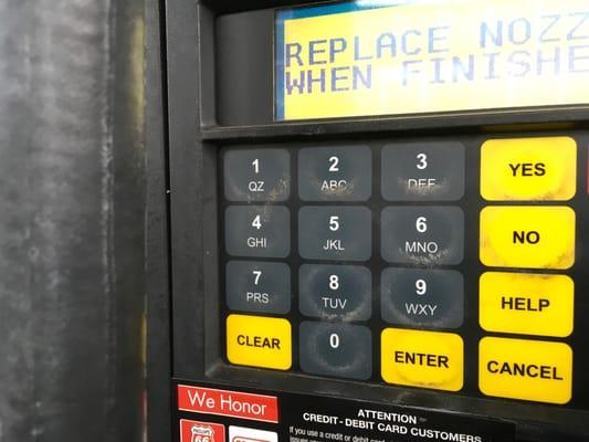 Gas pump buttons literally caked with dead skin and grime. Don't forget your hand wash after pumping here.