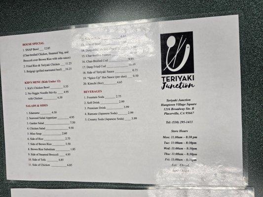 Teriyaki Junction- 2024 menu