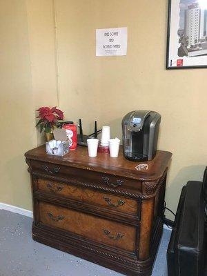 Coffee Table Free Snacks and Water.