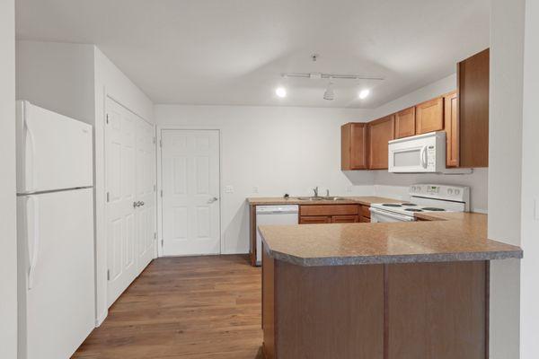 2 bedroom ground level kitchen with connection to garage