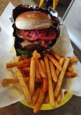 The Bacon Cheeseburger with seasoned fries.