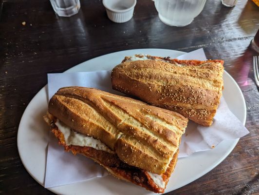 Chicken Parm wedge lunch. The full size! Whole loaf of crispy Italian bread.