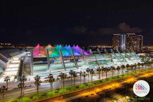 San Diego Convention Center multicolor lighting installation 2018 by Pro-Cal Lighting Inc.