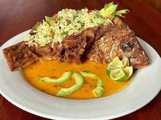 Stuffed red snapper in calabaza souce