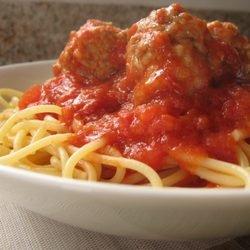 Spaghetti and meatballs with homemade meat sauce,