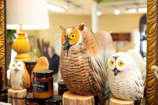 Hand carved Owls and other birds