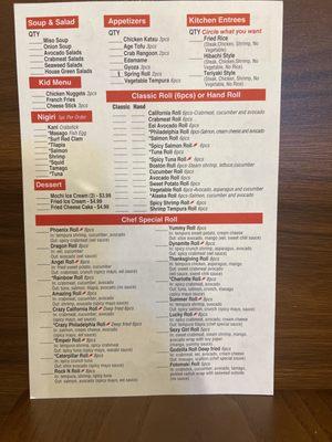 All you can eat menu