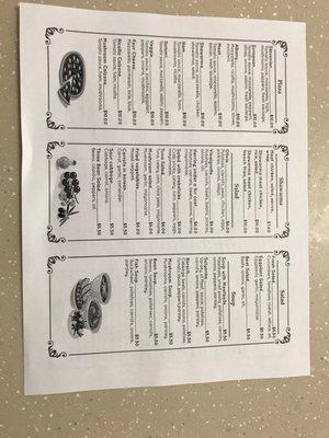 Restaurant menu