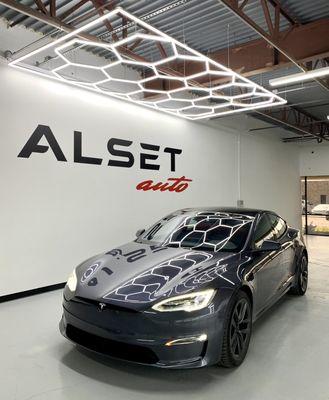 ALSET Auto works exclusively on Tesla vehicles, specializing in paint protection film (PPF), ceramic coatings, and window film