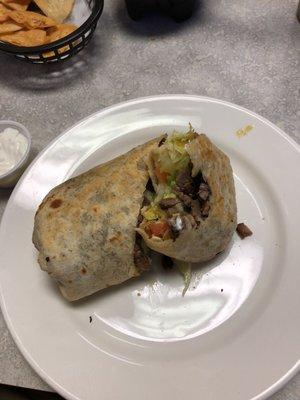 Steak burrito w/o beans added avocado