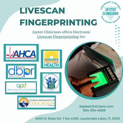 Livescan Electronic Fingerprinting for FDLE Level 2 Background Checks.