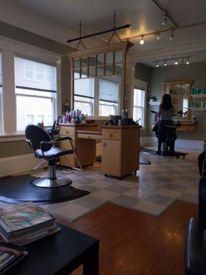 A view of the hair salon portion.