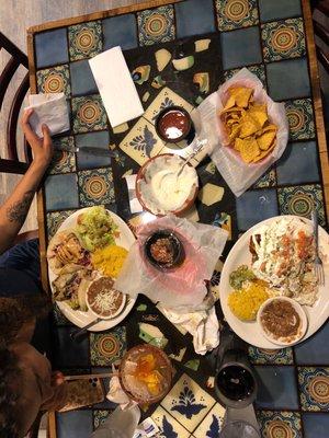 Enchiladas Rojas, Fish Taco Plate, Queso, all to die for! Never been before, so pleased with our food. Great Mexican food in New England!