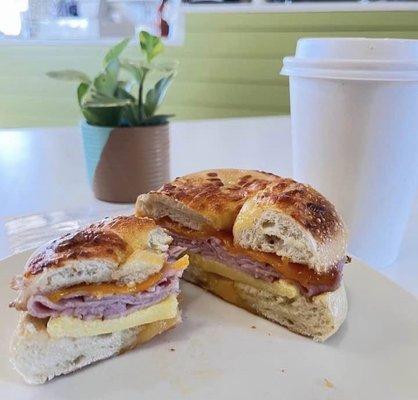 Delicious bagel breakfast sandwich