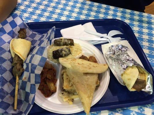 Souvlaki $5, zorba plate $12, Gryo$5