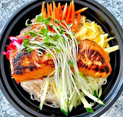 Soy Glazed Salmon Bento with Somen Noodle Salad.