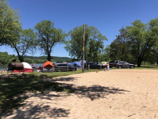 Volleyball next to tiki bar