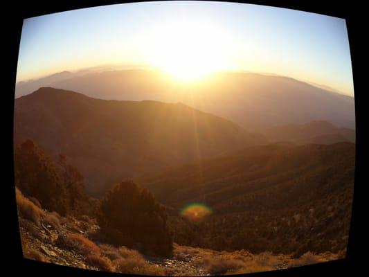 Sunrise from .5 miles of Telescope Peak trail fish eyed