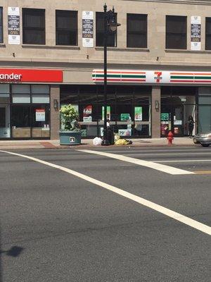 View of storefront while crossing Broad Street. It's at the corner of Broad and Williams/Lafayette.