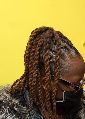 Twisted Natural dreadlocks in a ponytail