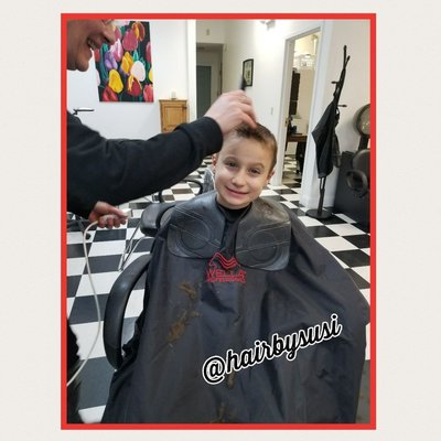 Getting a birthday haircut by Stacey #hairbysusi #shermanct #newmilford #wellaprofessional #wellaeducation #kidscuts #kidsfashion