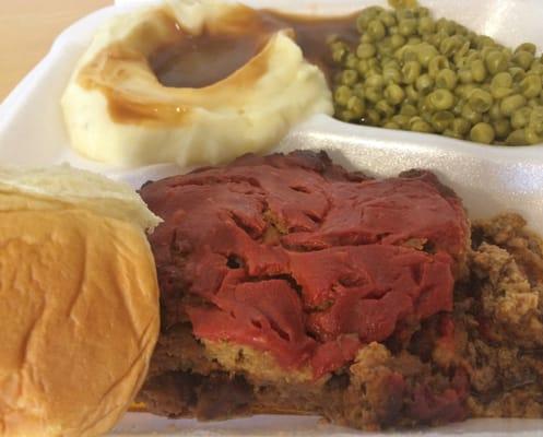 Meatloaf, Buttered Peas, Mashed Potatoes & Gravy with Roll