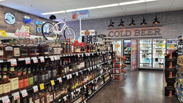 Wide selection of alcohol, wine, and beer.