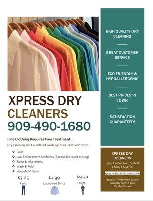 Grand Opening! Xpress Cleaners will treat you like family with the best quality of dry cleaning and customer service.  Expires July 31, '18.