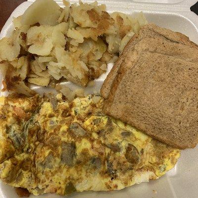 Vegetable omelette with home fries