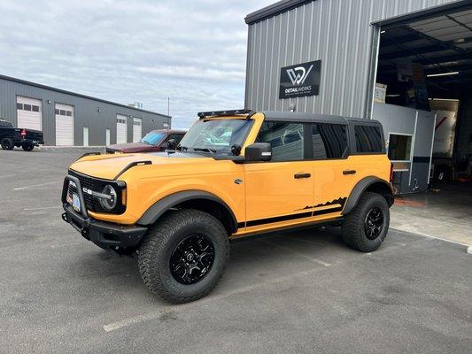 2022 Ford Bronco with full front paint protection film using STeK film with a 10 year warranty