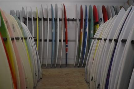 T&C Surfboard Factory showroom floor.