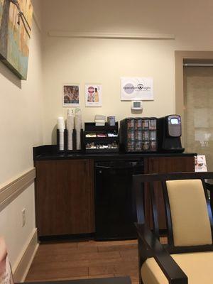 Complimentary coffee and bottled water while you wait.