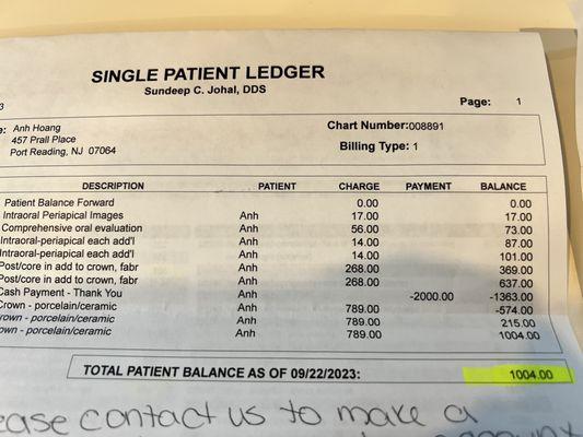 Original bill of $2,784.00, and then overcharged me for $3,004.00 !!! BEWARE !!!!