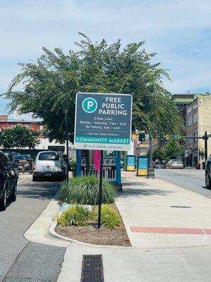 Free public parking by the Farmers Market