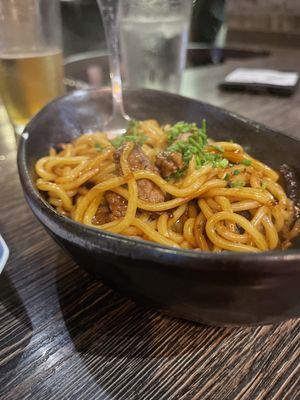 Beef udon noodles