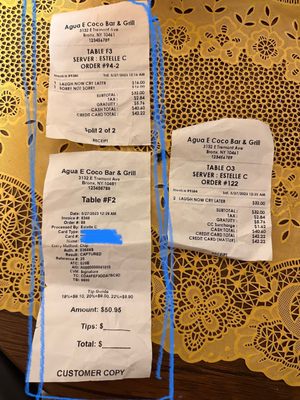 Receipts Left (same but bottom has seltzer) Right (I only took 1 drink)