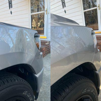 Dent repair on passenger front fender 2020 Ram 1500