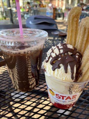 Iced coffee and a churro sundae!