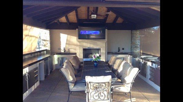 Backyard Gazebo complete with 70" TV, fireplace & several BBQs.