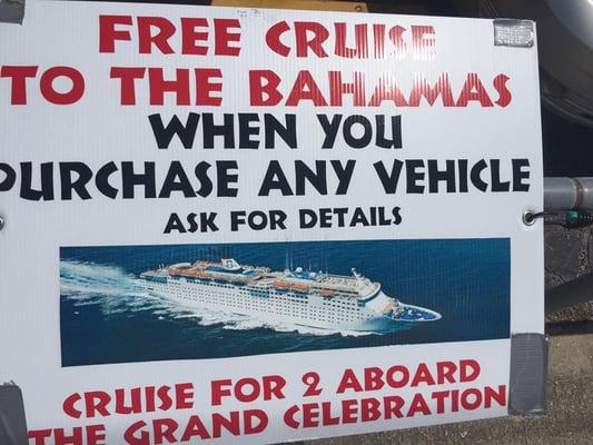 Received a Free 2 Day Cruise to the BAHAMAS courtesy of Family Auto Sales on every used car purchased .