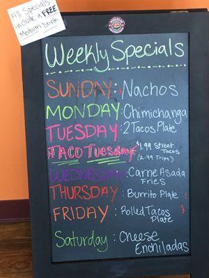 Weekly Specials Menu.