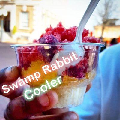 Try all the flavors in one cup.
It's called a Swamp Rabbit Cooler