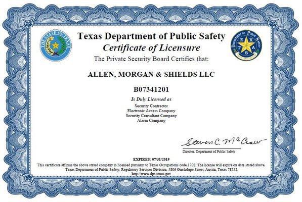 Licensed by the State of Texas DPS to provide Video Surveillance Security Camera System Design & Installation