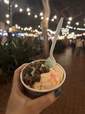 Strawberry cheesecake and Mint N' chip ice cream with brownie bites