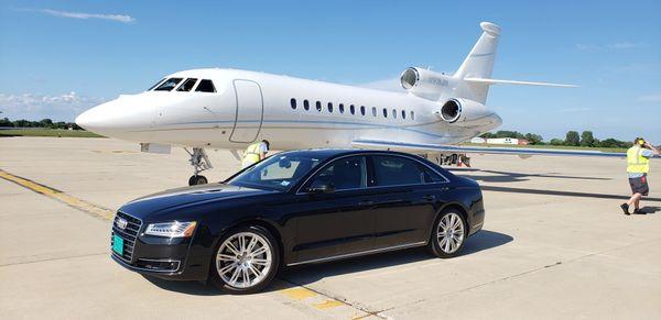 Luxury sedan pick up at private airport