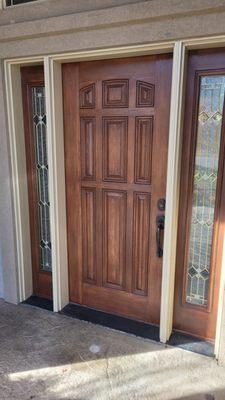 Fiberglass doors and sidelights, cleaned, reconditioned, and re-finished.