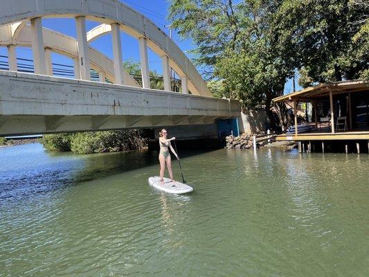 The paddleboard launch is right next to the Rainbow Bridge