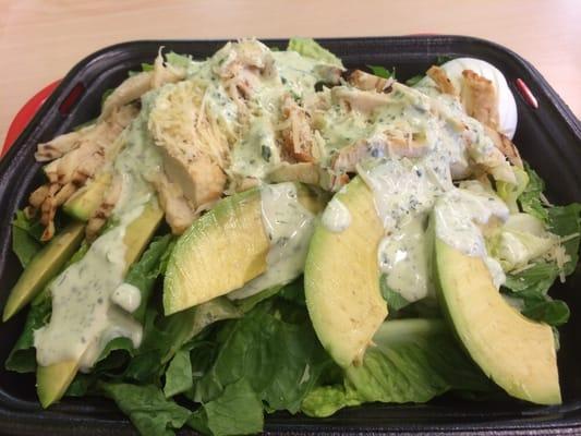 Grilled chicken cesar salad with avocado. Very fresh!