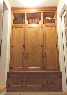 A set of lockers with storage.